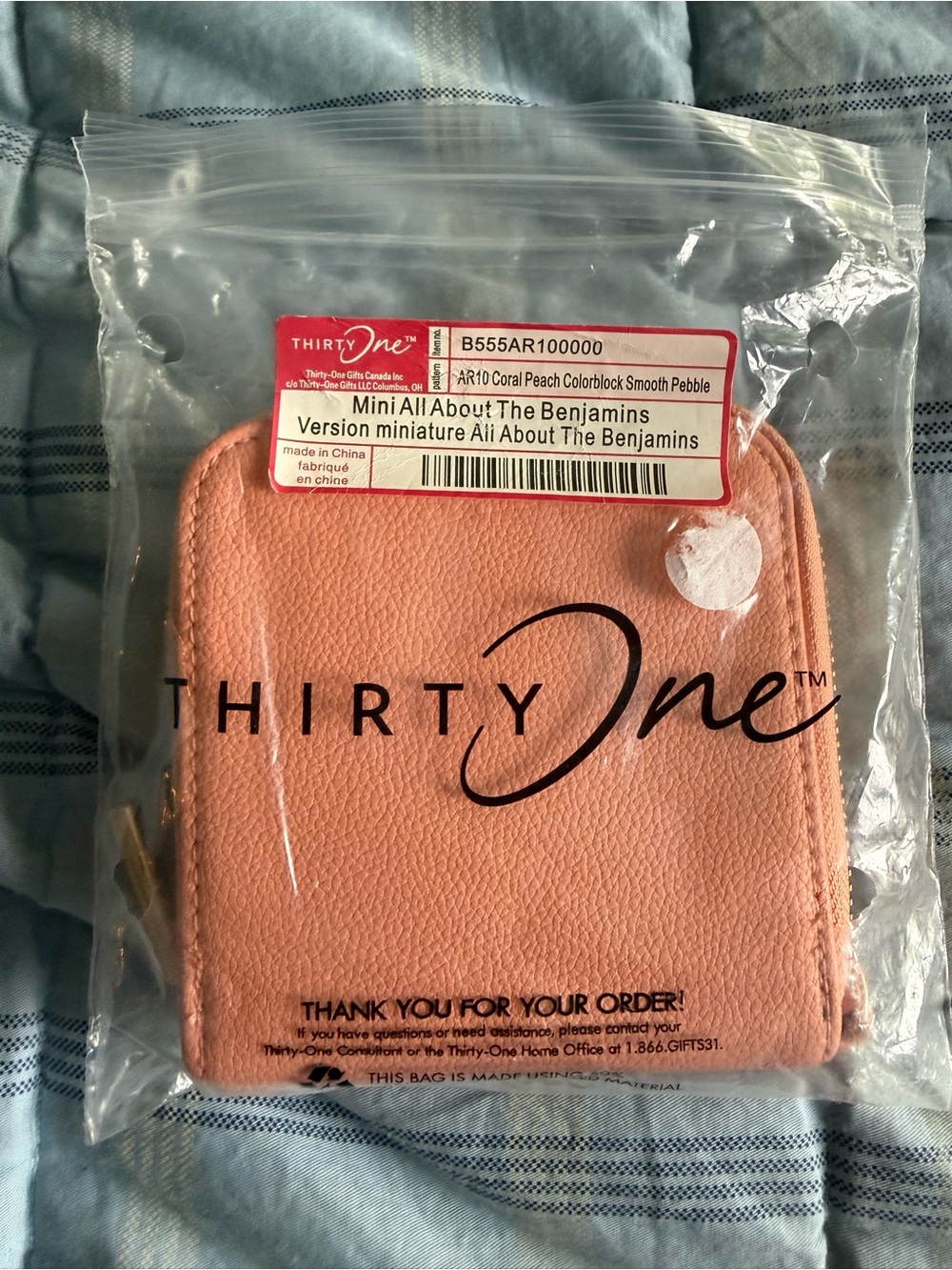 thirty-one Coral Peach Mini Zip Wallet